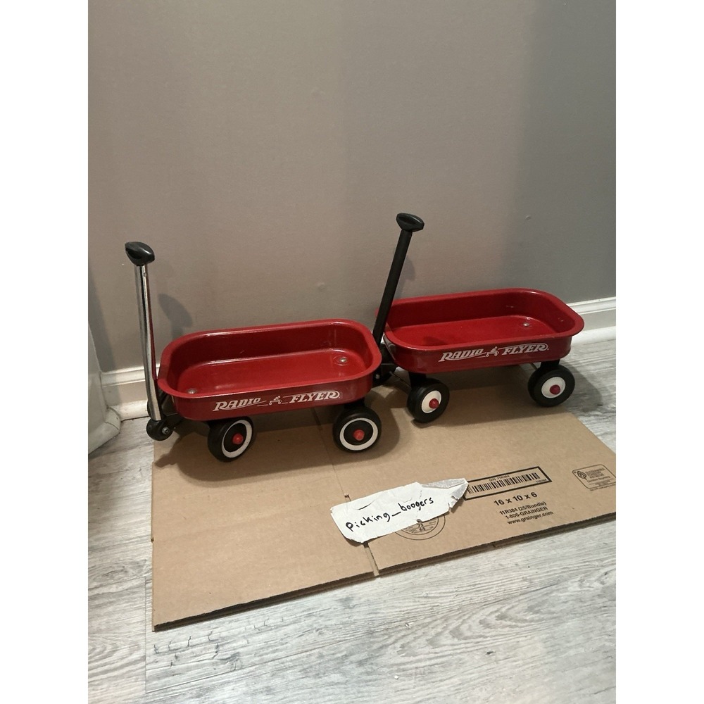 2 Vintage Radio Flyer Red Wagon Metal Miniature 12.5" x 7.75" bed size